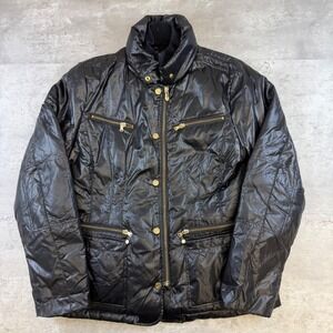 Sean John Mens XL Black Puffer Jacket Gold Hardware Quilted Full Zip Coat